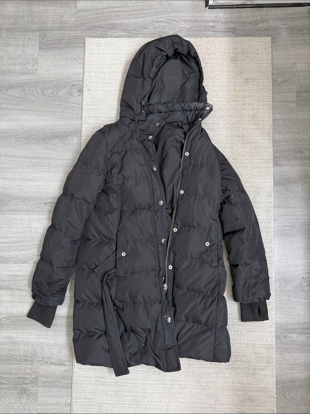 J. Crew Black Hooded Long Puffer Coat